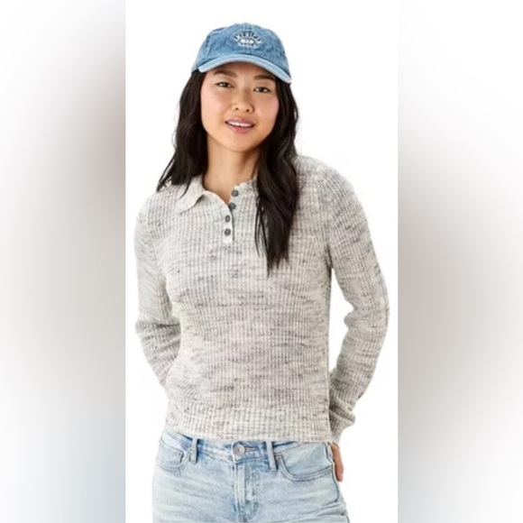 American Eagle Heather Gray Polo Knit Sweater Size Small NWOT - Picture 1 of 9